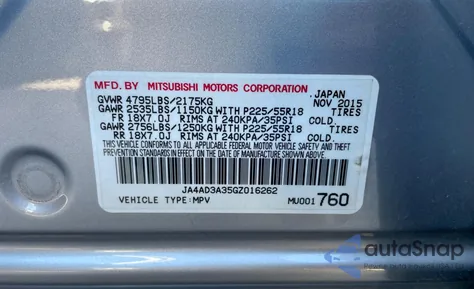 2016 Mitsubishi Outlander Se из США, поврежденный, VIN JA4AD3A35GZ016262